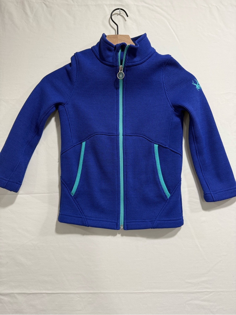 Spyder Kids S 7/8 Blue Full Zip Fleece Jacket Teal Trim